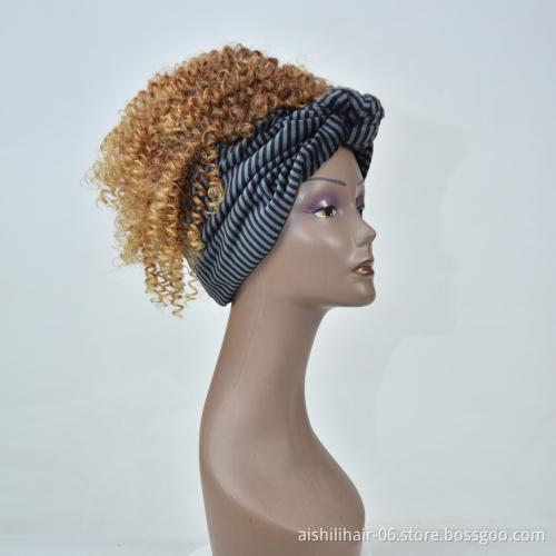 wholesale vendors headband wigs afro kinky curly ombre light brown to yellow color headband synthetic hair wigs for black women